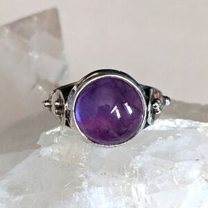 Natural Purple Amethyst, 925 Silver Ring, size 8